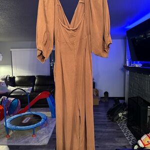 Free People Long Sleeve Brown Jumpsuit